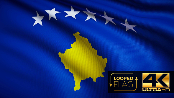 Flag 4K Kosovo On Realistic Looping Animation With Highly Detailed